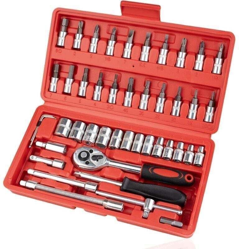 46-teiliges 1/4-Zoll-Antriebsset inklusive Steckschlüssel, Bit und Verlängerungsstange, metrisches mechanisches Werkzeug...