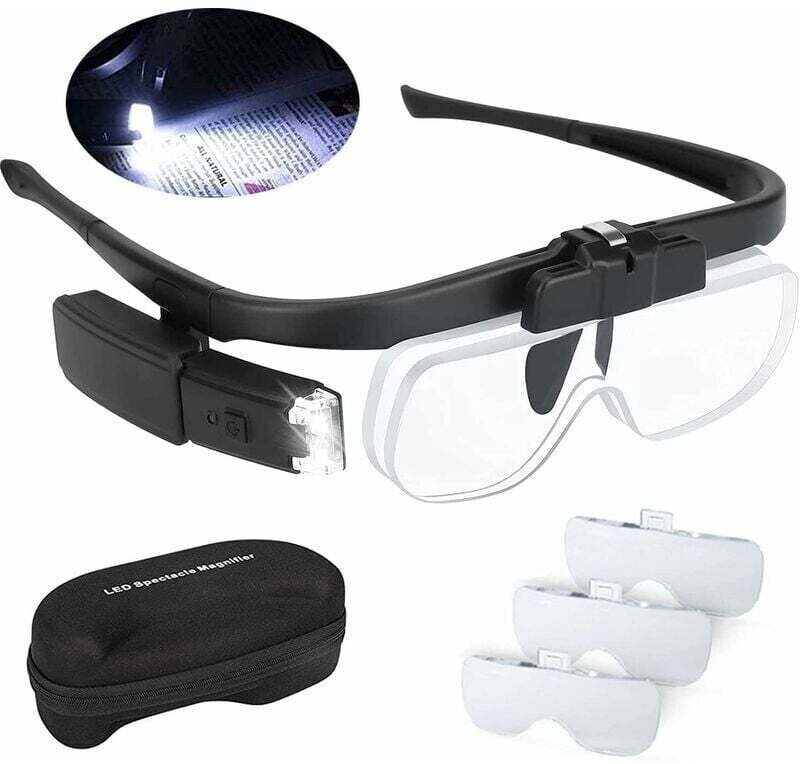 LED-Lupe mit 2 Lampen, Präzisions-Stirnbandlupe für Uhrmacher und Sehbehinderte, USB-aufladbar, 1,5-fache austauschbare ...