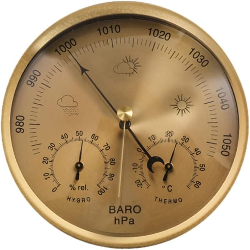 Außenthermometer, Hygrometer, 3-in-1-Barometer zum Aufhängen an der Wand, keine Batterie erforderlich, goldener Heimgebr...