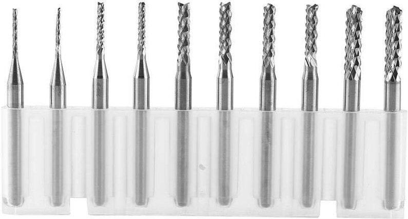 Satz mit 10 spiralförmigen Hartmetall-Schaftfräsern für die CNC-Bearbeitung, zum Gravieren und Schneiden, Durchmesser: 1...