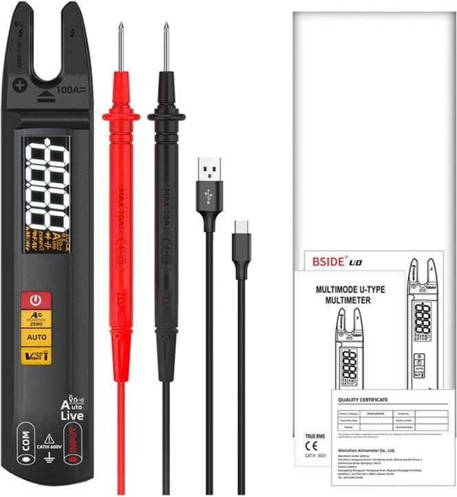 U0 Digital Clamp Meter Gabel DC AC 100A Smart Amperemeter Zange TRMS