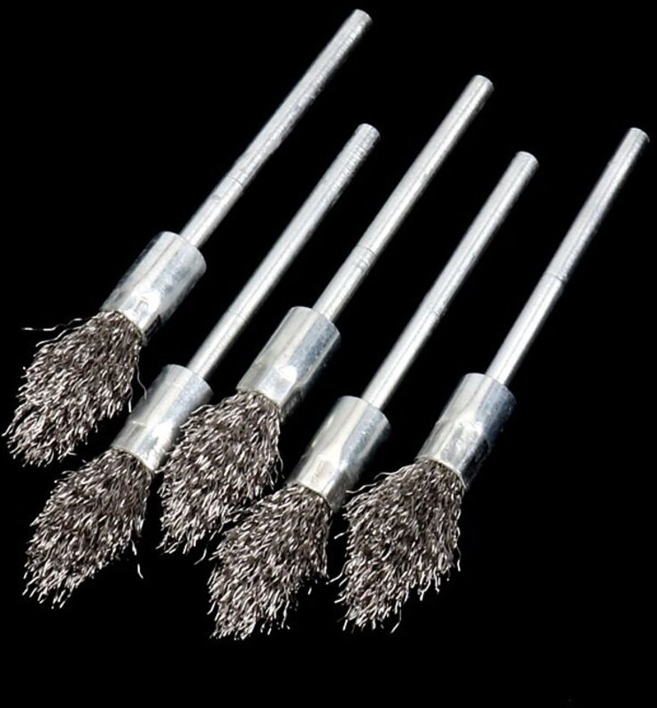 Set aus 5 länglichen Drahtbürsten mit 6-mm-Griffen zum Entlacken, Reinigen und Polieren von Metallen. Edelstahlbürsten m...