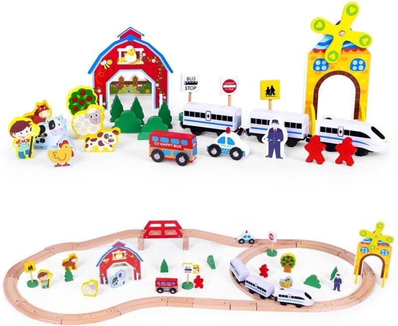 Holzeisenbahnset fur batterien ecotoys