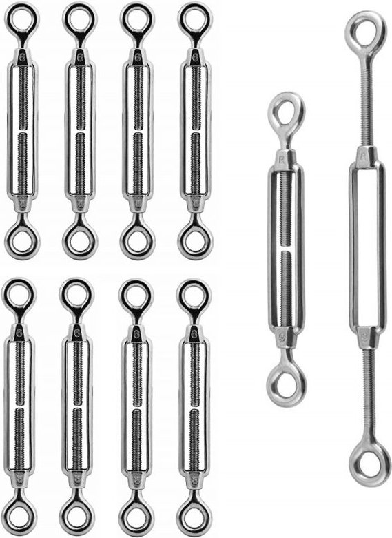 10 Stück Kabelspanner mit Haken und Öse – aus Edelstahl 304, M6 Spannschloss.