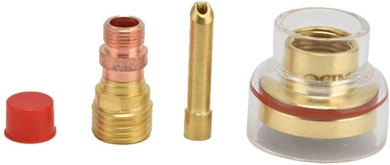 Argon-Lichtbogenschweißdüsen-Set, WIG-Schweißgaslinsen-Spannzangen-Set mit Wolframkappe für Argon-Schweißpistole WP-17/1...