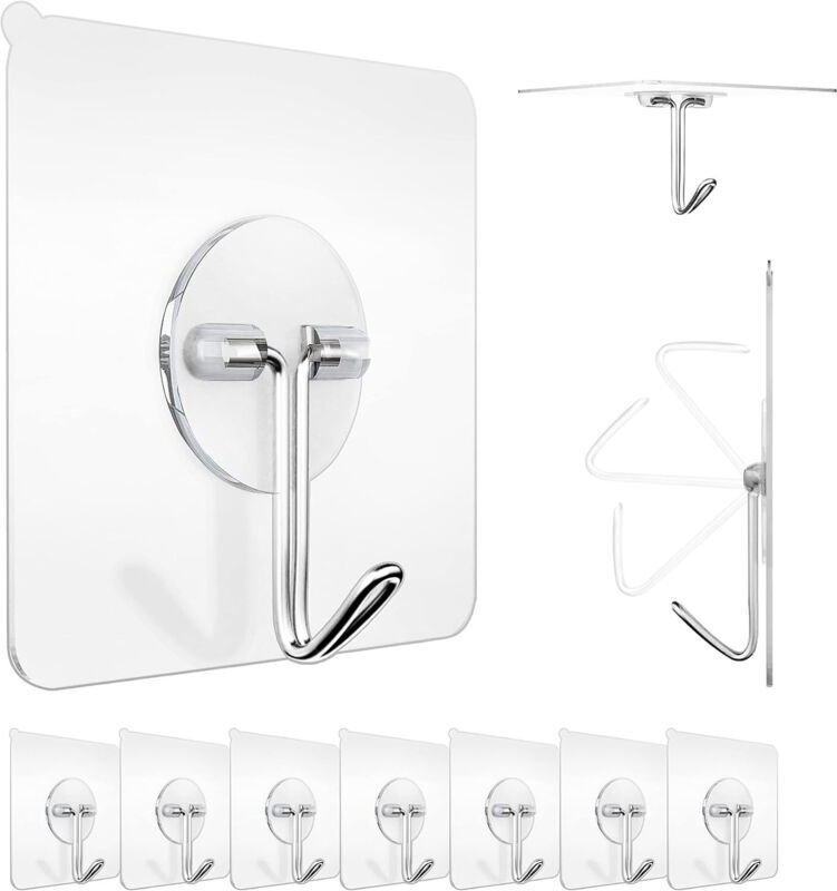 10-teiliges Set selbstklebender Wandhaken, 6 x 6 cm – Wandhaken aus Edelstahl für Zuhause, Küche, Bad – Maximale Traglas...