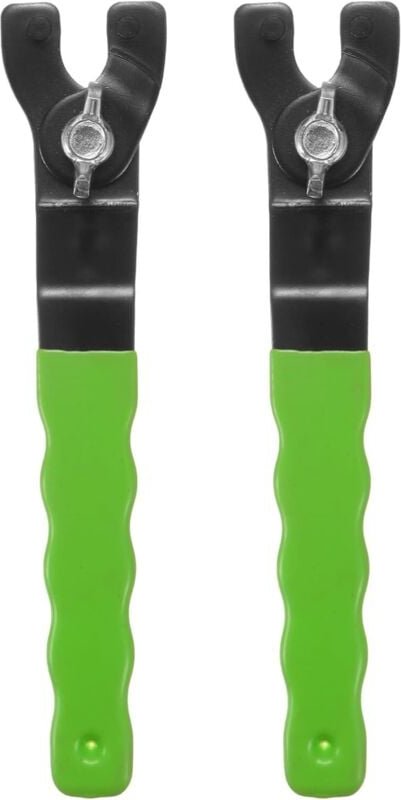 Set mit 2 Winkelschleiferschlüsseln (10-46 mm), verstellbaren Universal-Sicherungsstiften, grünen Ersatzschlüsseln