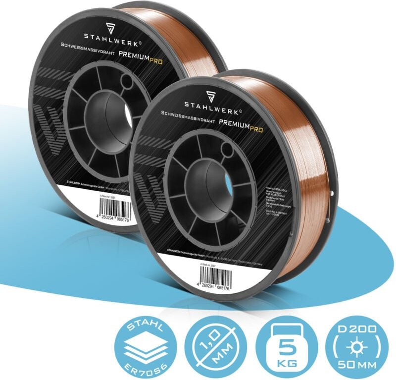 STAHLWERK Schweißdraht 2 x MIG/MAG Ø 1,0 mm Drahtrolle 5 kg Stahl SG2 ER70S-6