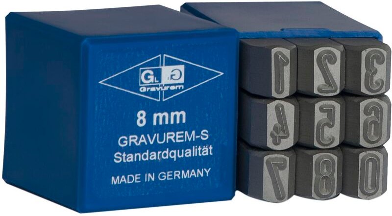 Gravurem - Schlagzahlen Stanzset DIN1451 Zahlenstanzer Schlagstempel 0-9 Schrifthöhe 12 mm