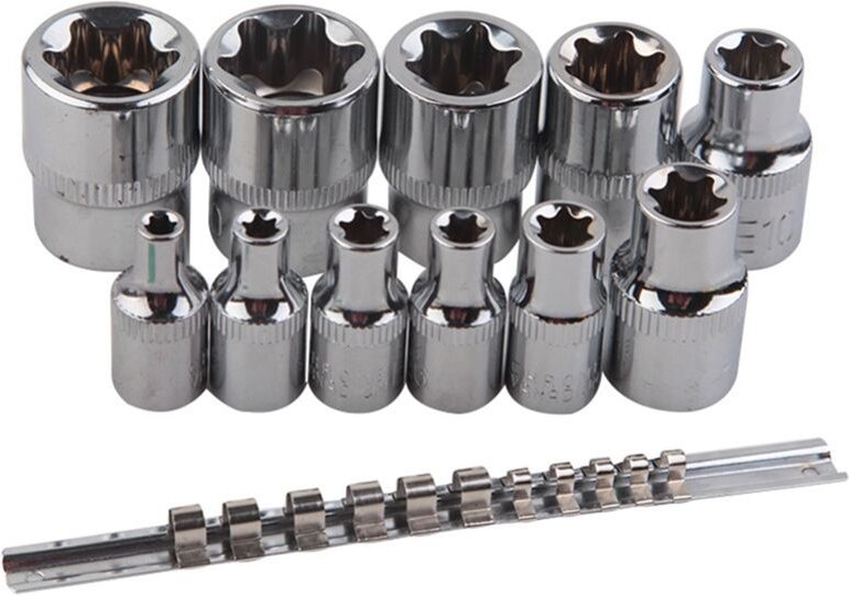 Tlily - Innensechskant-Steckschlüsselsatz e-torx mit Schiene, 11-teilig, Außendrehmoment E4 - E20, legierter Stahl