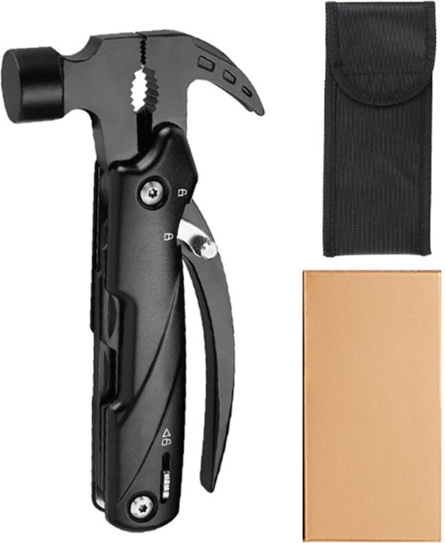 12-in-1 Multifunktionshammer mit Tasche, selbstverriegelndes Multifunktionswerkzeug, Edelstahl-Mehrzweckzange, Mehrzweck...