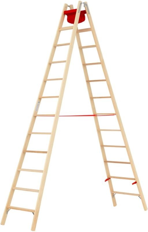 Hymer - Holz-Stufenstehleiter, beidseitig begehbar, 2x12 Stufen, Länge 3,48 m
