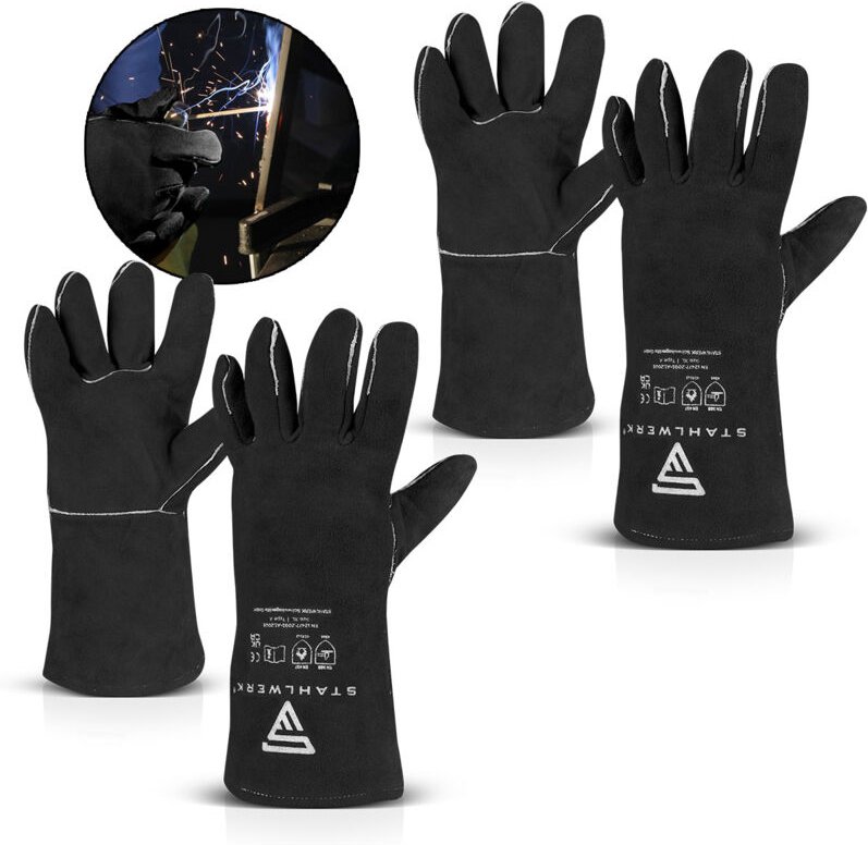 STAHLWERK Schweißerschutzhandschuhe 2er Set Schweißerhandschuhe Hitzeschutzhandschuhe