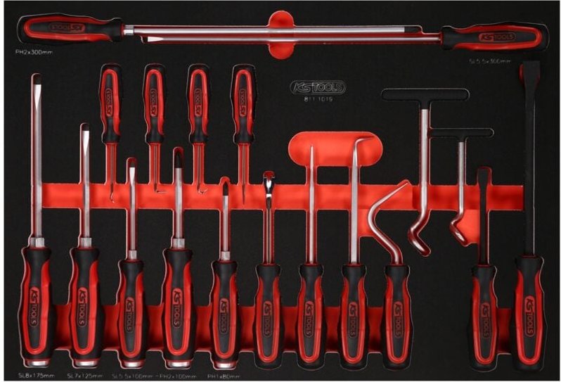 Ks Tools Schraubendreher- / und Haken-Satz in Schaumstoffeinlage, 19-tlg.