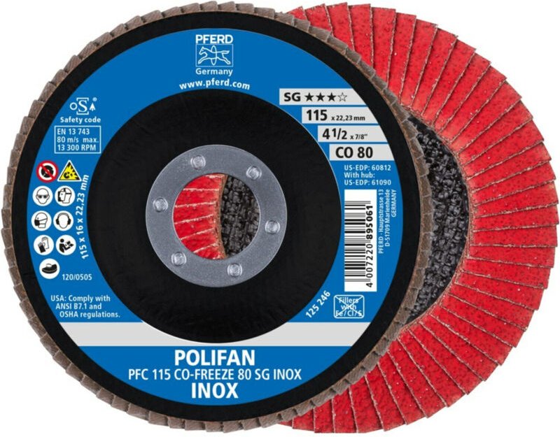 Fächerschleifscheibe cofreeze gewölbt 115mm K80 Pferd