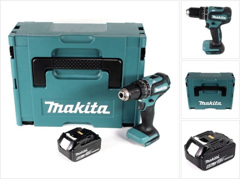 Dhp 485 G1J Akku Schlagbohrschrauber 18V 50 Nm brushless + 1x Akku 6,0Ah + Makpac - ohne Ladegerät - Makita