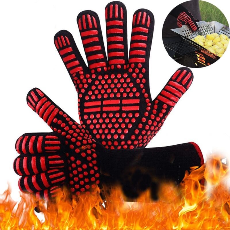Ofenhandschuh, hitzebeständiger Unisex-Handschuh, hitzebeständig bis 800°C, rutschfester Silikon für BBQ/Ofen/Grill/Kami...