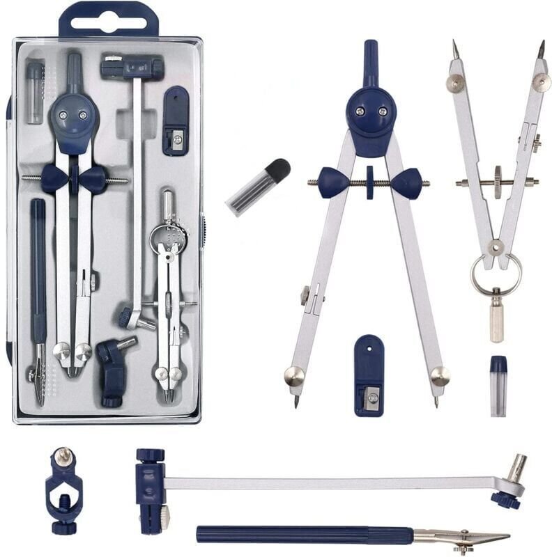 Vtizikl Lot avec compas en acier inoxydable et 5 accessoires pour enfants pour le dessin les mathématiques et la géométr...