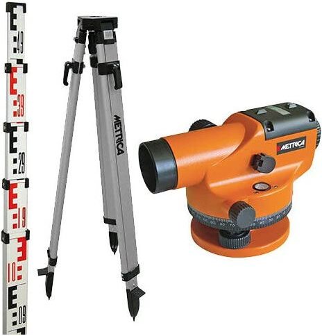 Set mit optischer Wasserwaage 32X Metrica 1000m Reichweite + Stativ + 4m Messlatte - 89222