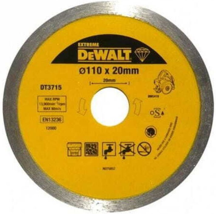 Zubehör - Diamanttrennscheibe Marmor, Porzellan und Granit 110x20 mm DT3715 - Dewalt