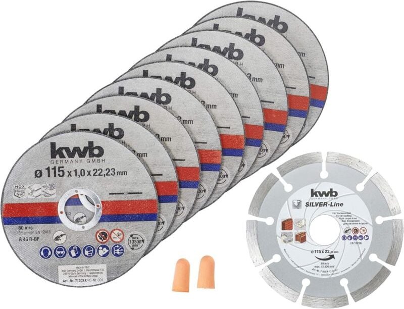 KWB - Trennscheiben + Diamantscheibe, ø Dünn Diamant Winkelschleifer 115 mm Trenn-Scheibe f. Edel-Stahl inox in Aufbewah...