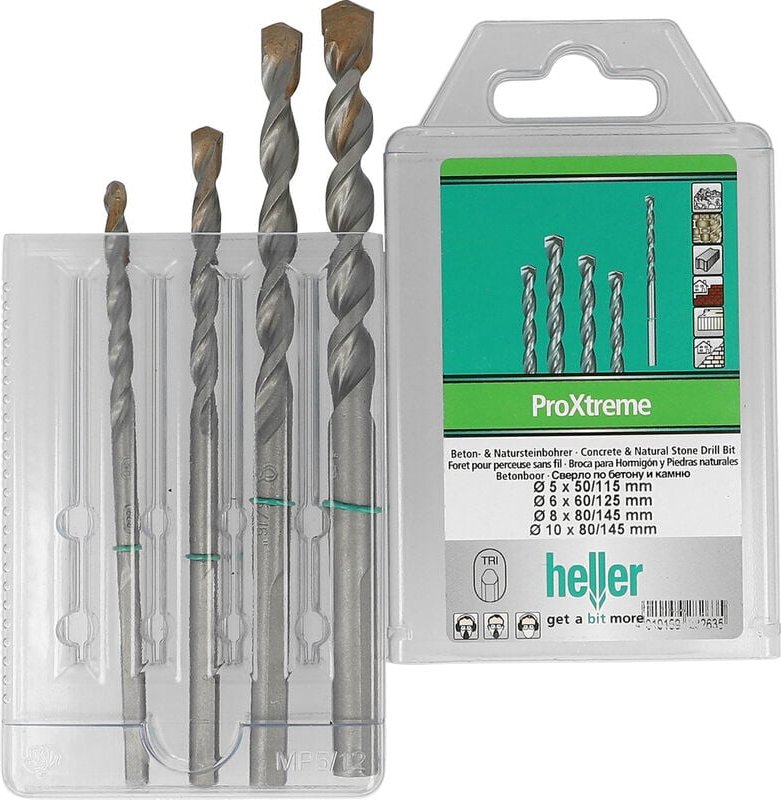 Tools ProXtreme 28263 5 Hartmetall Beton-Spiralbohrer-Set 4teilig 5 mm, 6 mm, 8 mm, 10 mm Dr - Heller