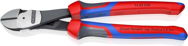KNIPEX 74 02 250 SB Kraft-Seitenschneider mit Mehrkomponenten-Hüllen schwarz atramentiert 250 mm