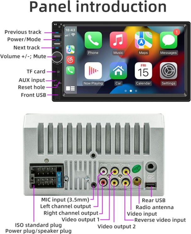 Tlily - Autoradio 7 Zoll hd Touchscreen Autoradio CarPlay Android Auto Bluetooth Stereo Multimedia Player fm Power Aux E...