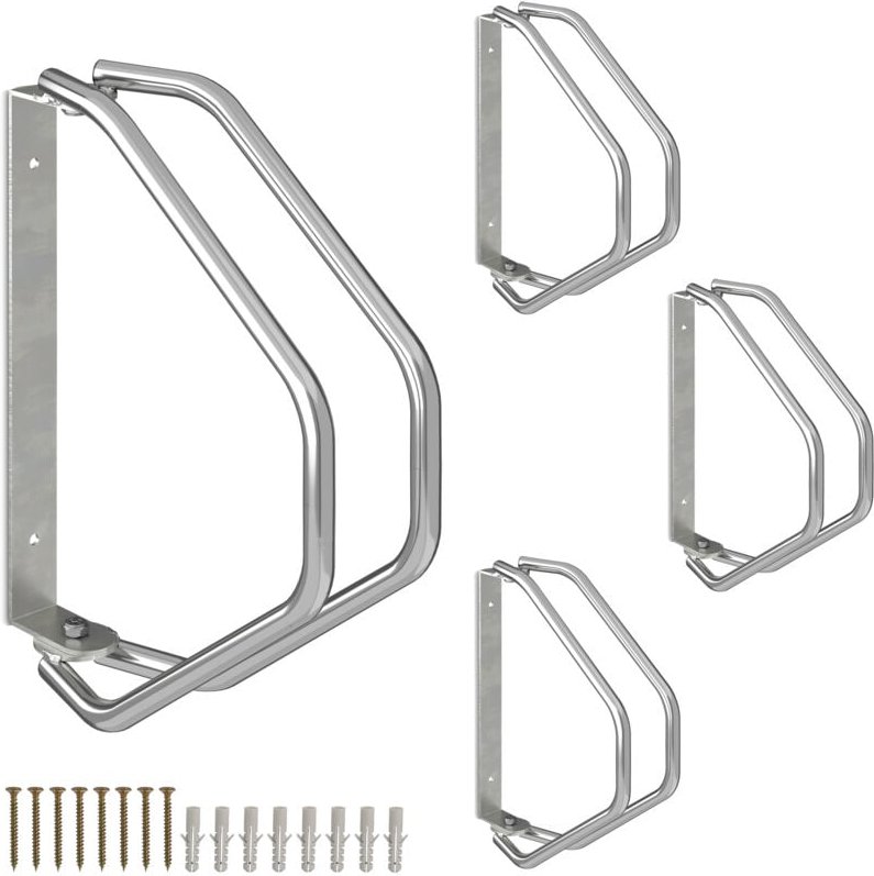 Relaxdays - Fahrradständer, 4er Set, Wandmontage, stabiler Stahl, Fahrradwandhalter, 180° schwenkbar, Einzelparker, silb...