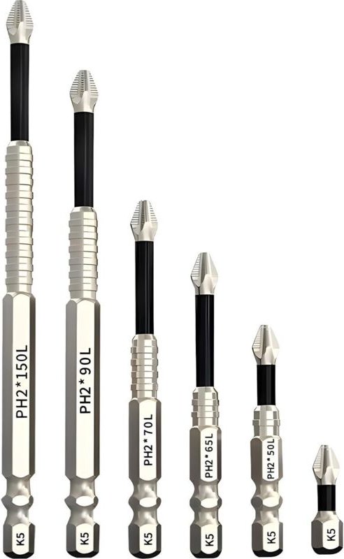 6-teiliges magnetisches Schraubendreher-Bit-Set – PH2 rutschfeste Bohrer für Handbohrmaschinen oder Schraubendreher, 25/...
