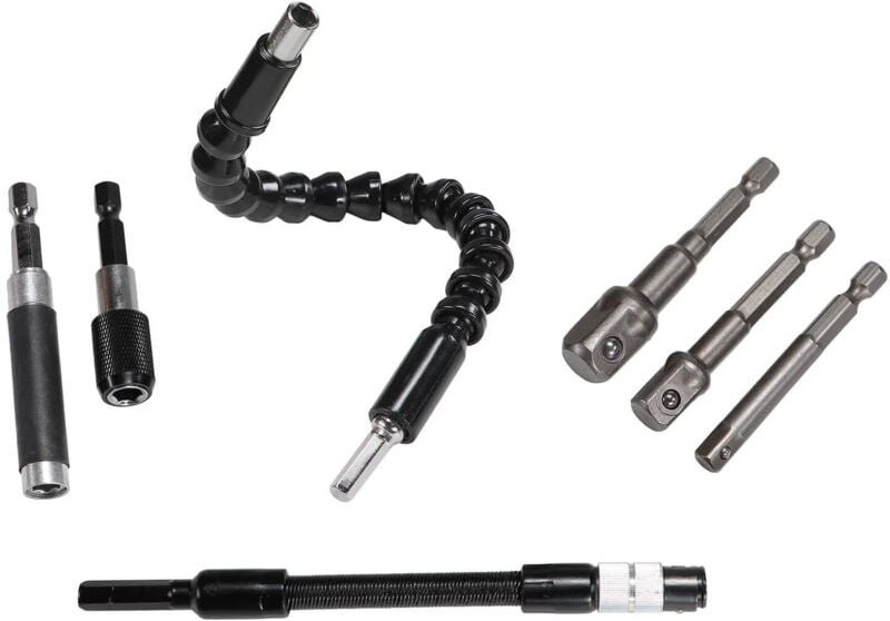 Magnet Schnellwechsel Bithalter mit Schwanenhals Verlängerung und Stecknuss Adapter 7 tlg. Set