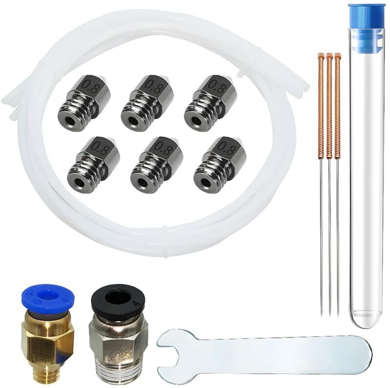 MK8-Düse, 6 Stück. Gehärtete Stahldüse (0,8 mm) für 1,75-mm-Filament. Ender 3 V2 mit 3 Reinigungsnadeln, 0,8-mm-Düse + 3...