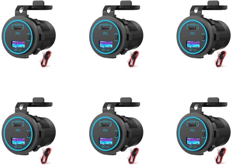 6X 65W pd 12V usb Steckdose für Laptop usb c Autoladebuchse Multi Port Steckdose Wasserdichter Adapter für Auto Boot