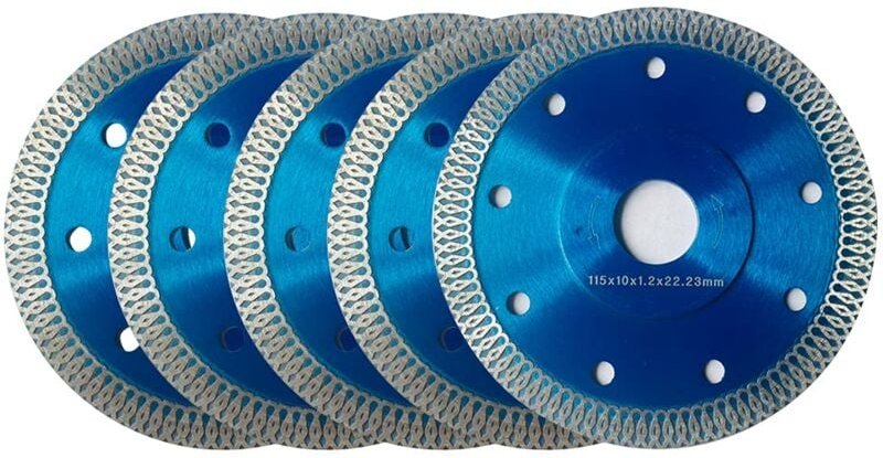 Diamantscheibe 115 mm, Set mit 5 Diamant-Trennscheiben Ø 115 x 1,2 mm x 22,23 mm, für Winkelschleifer, Schneiden von Por...