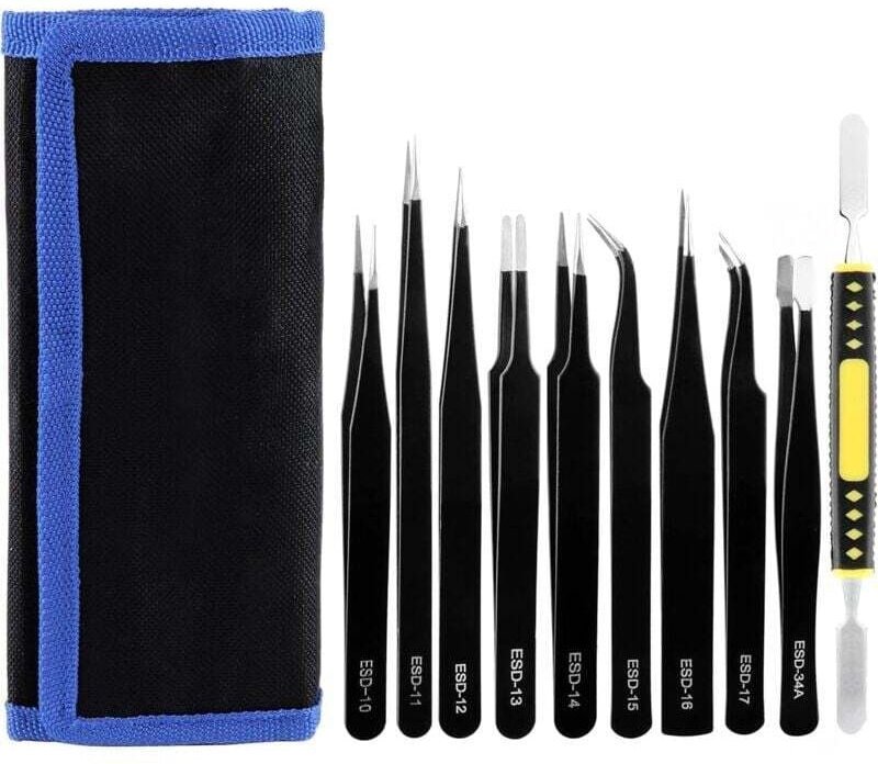 10 ESD-Präzisionspinzetten, antistatisch, aus Edelstahl für alle Arten von Reparaturen.