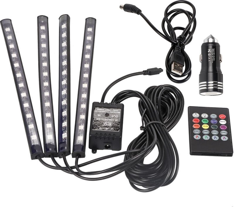 4-teiliges LED-Lichterset mit 48 LEDs in verschiedenen Farben für die Fahrzeuginnenbeleuchtung, universelles USB-LED-Lic...
