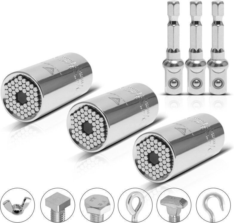 3 x Universal-Steckschlüssel 7-19 mm Multifunktionsnuss für 3/8' - Stahlwerk