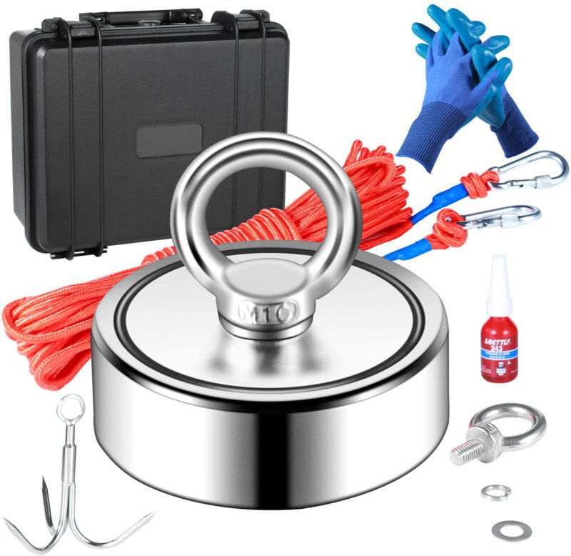 1200lbs Magnet Fishing Kit, doppelseitige 2,95-Zoll-Angelmagnete mit Seil, wasserdichtem Gehäuse, Ösenbolzen, Handschuhe...