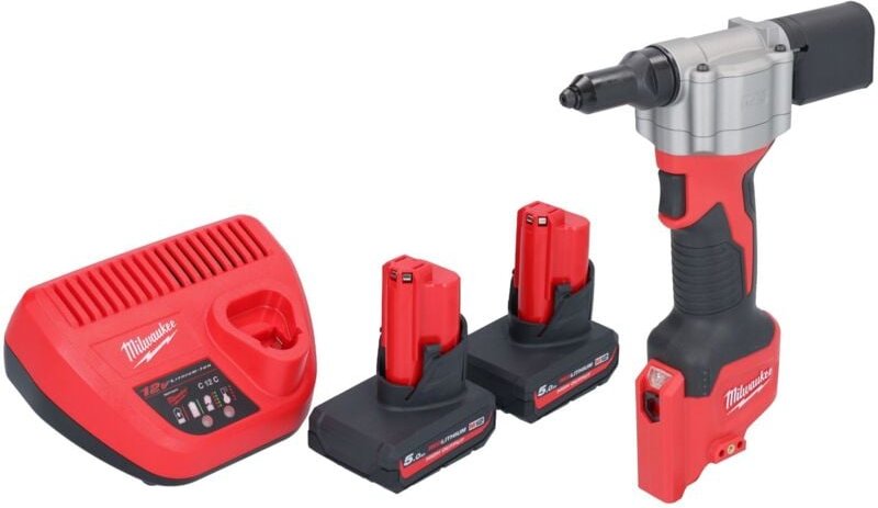 Milwaukee M12 BPRT-502 Akku Blindnietgerät 12 V 20,32 mm + 2x Akku 5,0 Ah + Ladegerät