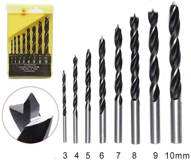 Csparkv - 8-teiliges Holzbohrer-Set 3 mm, 4 mm, 5 mm, 6 mm, 7 mm, 8 mm, 9 mm, 10 mm