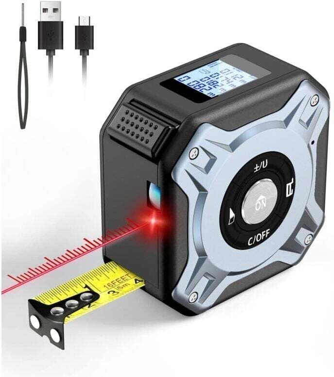 Mètre ruban laser rechargeable, télémètre laser de 40 mètres et mètre ruban de 5 mètres, mètre ruban numérique avec écra...