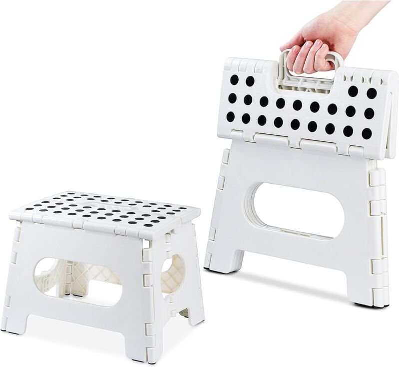 Klappbarer Tritthocker – 22,9 cm hoch, für Kinder und Erwachsene, Küche, Garten, Badezimmer (Weiß)