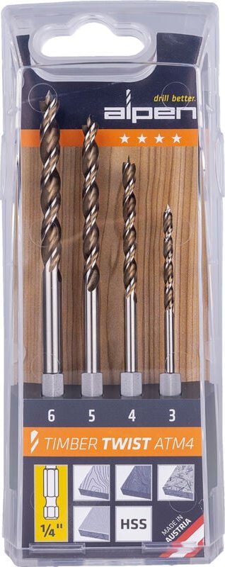 Bohrer-Kassette Timber Twist atm, 4-tlg., ø 3,00–6,00 mm - Alpen