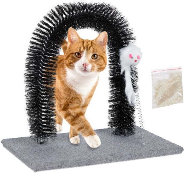 Cat brush arch with toy mouse