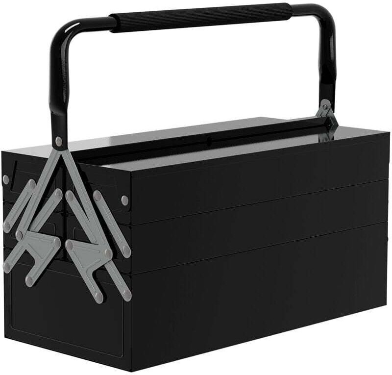 Werkzeugkasten aus Metall – Werkzeugkoffer – 3-stöckiger Werkzeugkasten mit 5 ausziehbaren Ablagen – schwarzes Stahlblec...