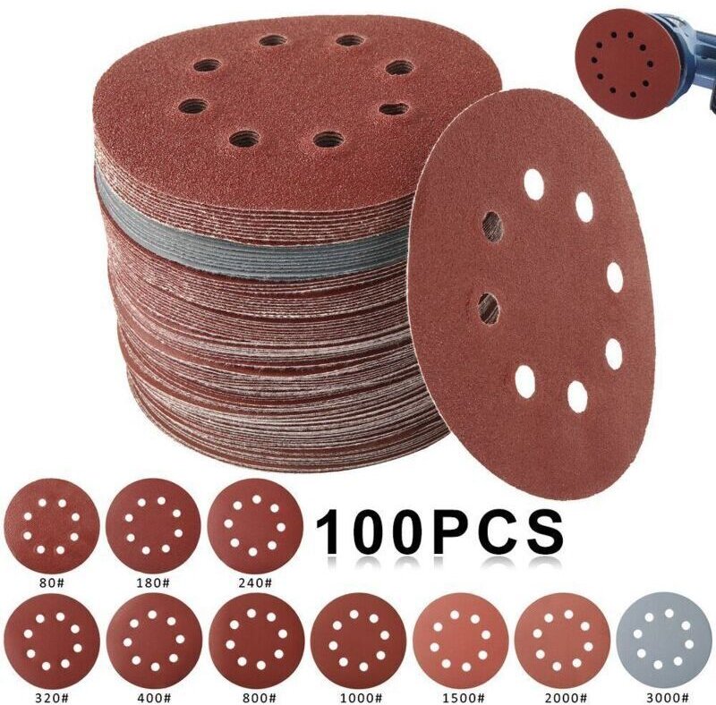 100 Schleifscheiben, Körnung 80/180/240/320/400/800/1000/1500/2000/3000, 125 mm Durchmesser, ideal zum Polieren und Entr...