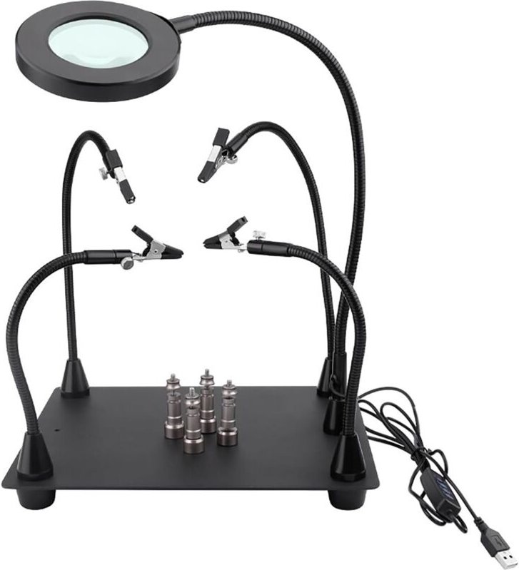 Lötvergrößerungsgerät, Lötwerkzeug für die dritte Hand, mit 6-facher LED-Vergrößerungslampe, zusätzlicher Löttisch mit 4...