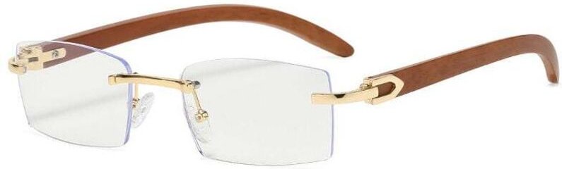 Rahmenlose rechteckige Sonnenbrille, getönte rahmenlose Brille, transparente Retro-Sonnenbrille für Herren – goldener Ra...