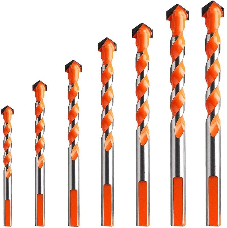 Ersandy - 7 Stück Wolframcarbid-Steinbohrer, Multi-Material-Dreiecksbohrer, Metallbohren für Fliesen, Beton, Ziegel, Gla...