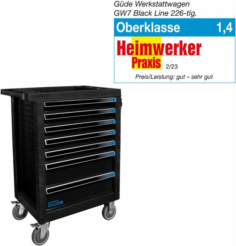 Güde - Werkstattwagen Werkzeugwagen GW7 Black Line 226-tlg. bestückt